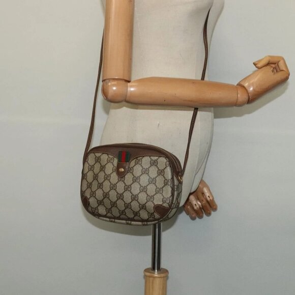 GUCCI GG Supreme Web Sherry Line Bag PVC Beige Gold 156 02 066 Auth 131723 - Picture 3 of 16